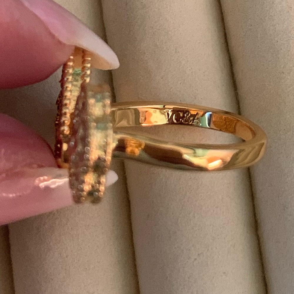 18 K gold Ring of mother of pearl butterfly $ flower adjustable Ring - Picture 5 of 15